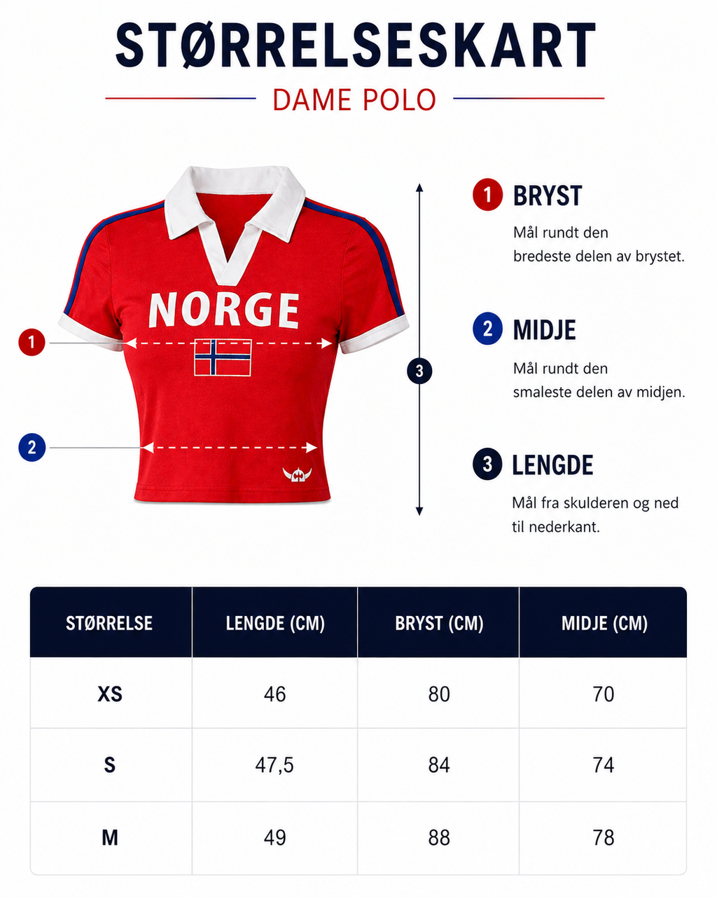 beskrivelse av størrelse dame polo norge